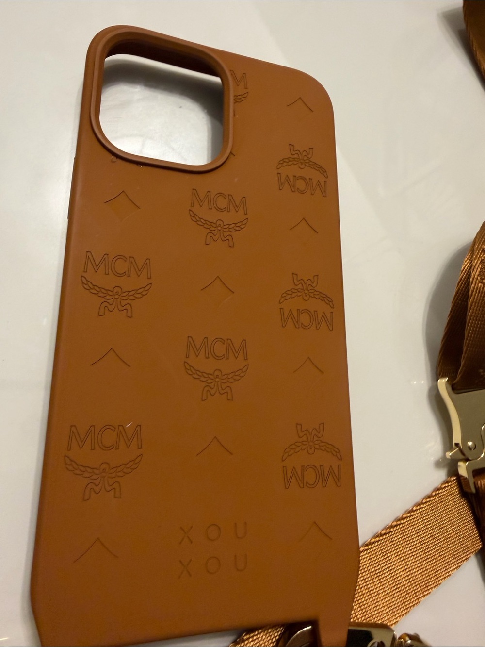 MCM Tan Embossed Logo Silicone iPhone 13 Pro Max Case